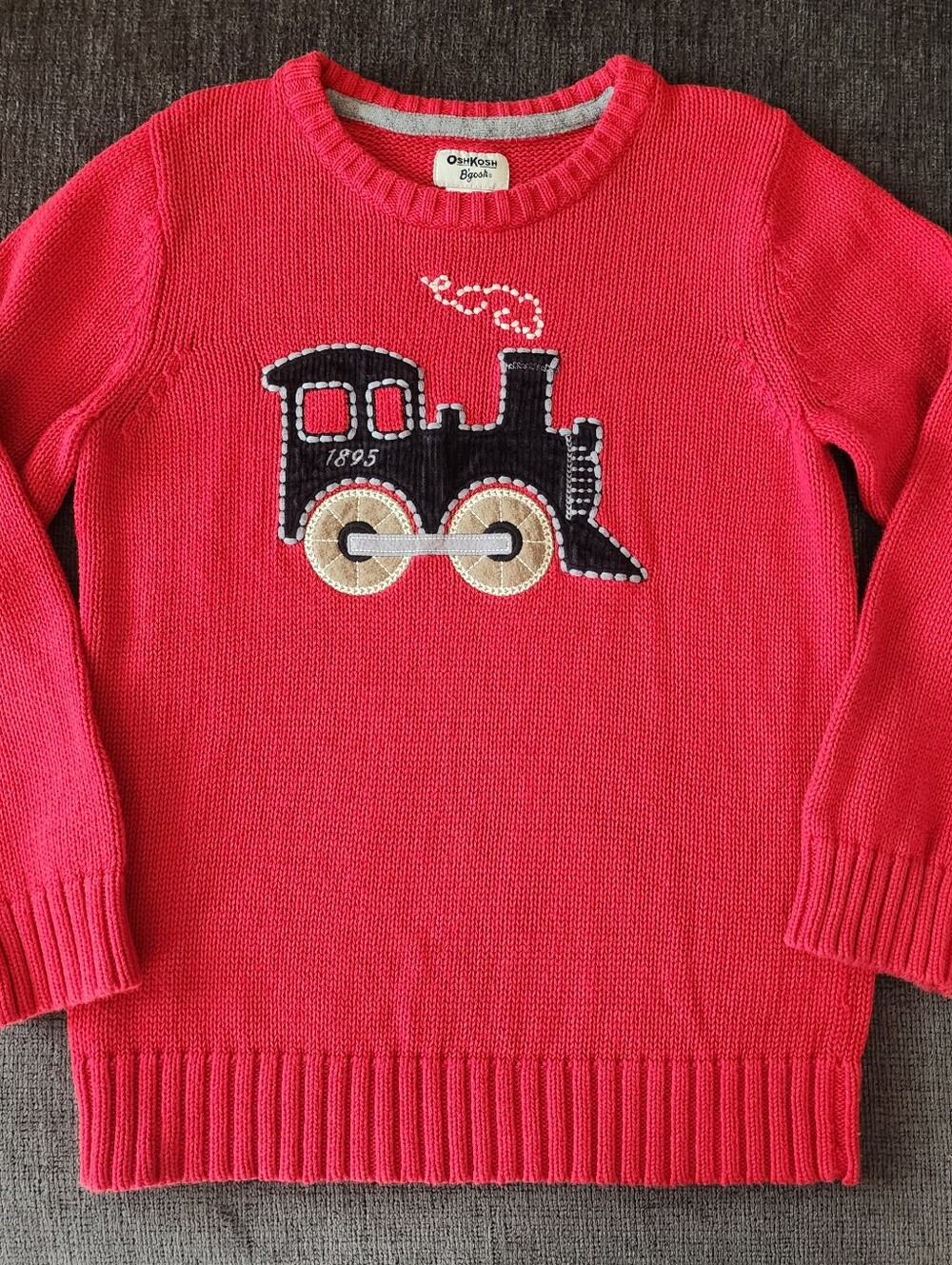 OshKosh B'gosh Boys Red Winter Knit Train Locomotive Embroidered Sweater, Sz 6